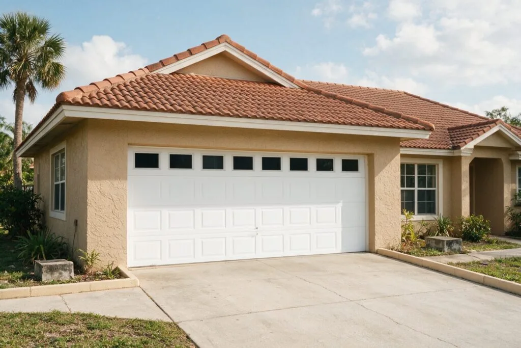Illustration: the same Florida home with a new white garage door